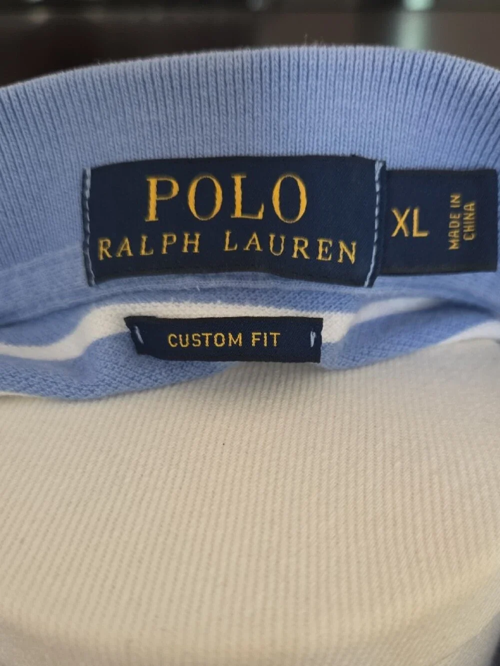 Polo by Ralph Lauren Blue & White Striped Polo with Red Pony